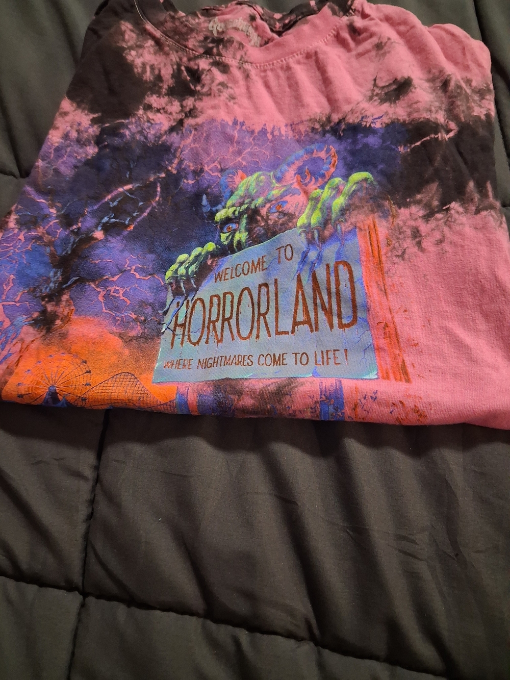 Horrorland Graphic Home Art Print - Pink Tie-Dye T Shirt. Ladies